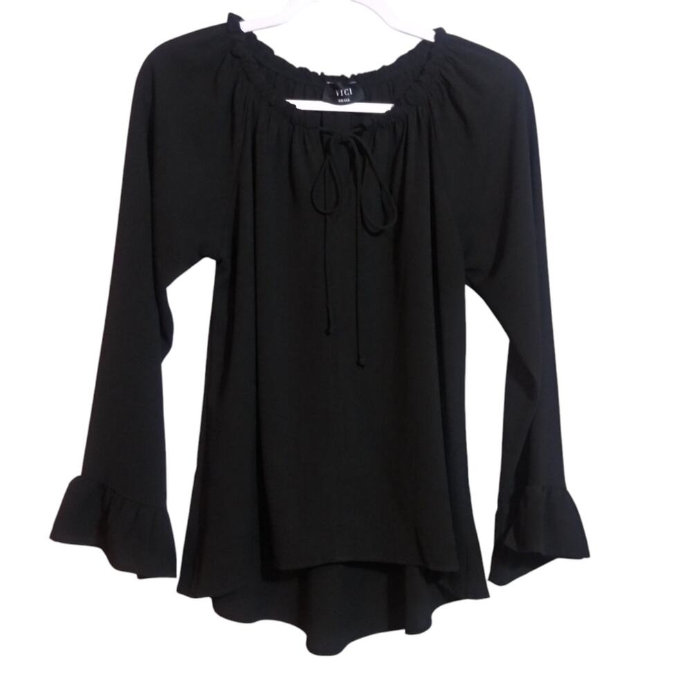 Vici Black Ruffled Women's Top Tie Front Contemporary Whimsigoth Size S